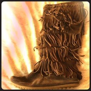 Tall layered fringe Minnetonka boots